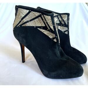 Alexandre Birman Black Suede Abstract Snakeskin Stiletto Ankle Booties 8.5 (9.5)